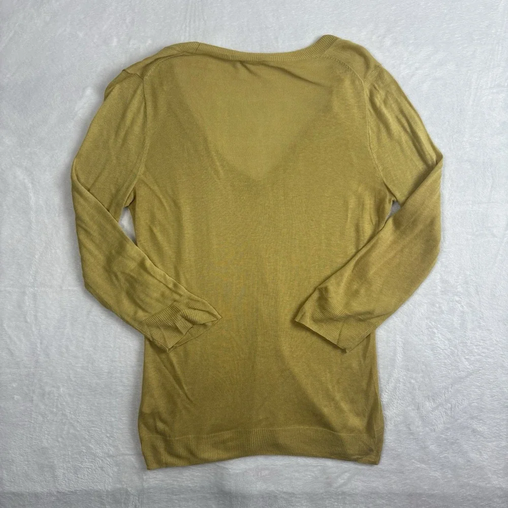 Y2K J.Crew Yellow Long Sleeve V-Neck Silk Blouse Women's Size Medium‎ Hole